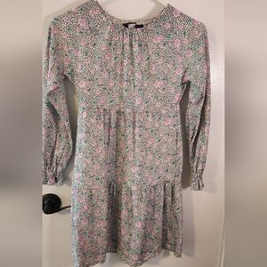 Lands End Girl's Floral Long Sleeve  Dress With Pockets